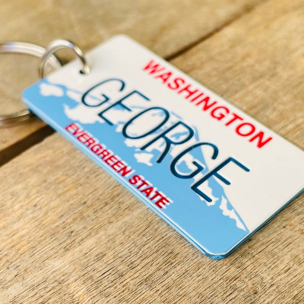 Personalized Washington Evergreen State License plate Engraved Keychain - Key Ring - Key Tag - Any Name Made to Order