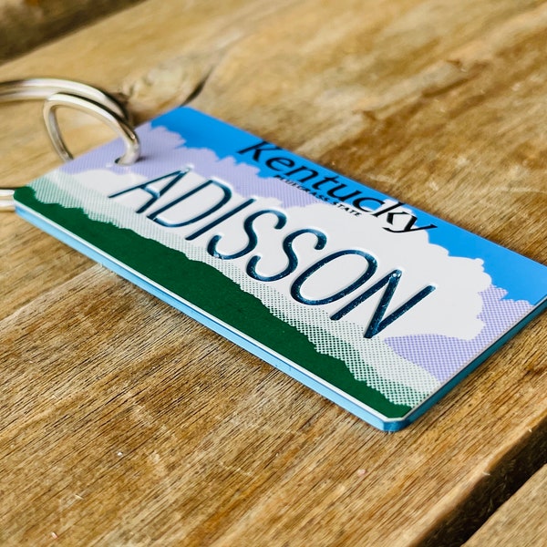 Personalized Kentucky Engraved License Plate Keychain - Bluegrass state -  Key Ring - Key Tag - Any Name Made to Order
