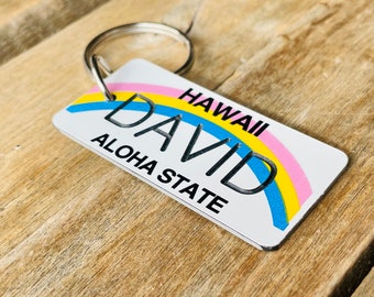 Personalized Hawaii Engraved License Plate - Aloha State - Key Ring - Key Tag - any Name Made to Order