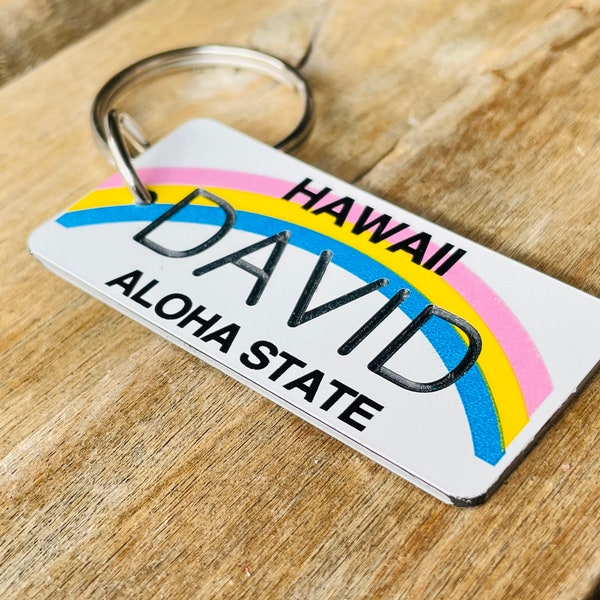 Personalized Hawaii Engraved License Plate - Aloha State - Key Ring - Key Tag - any Name Made to Order