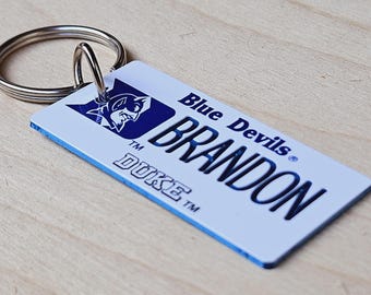 Personalized Engraved Duke Blue Devils Keychain / Key Ring / Any Name Made to Order