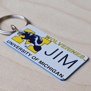 Personalized Engraved Michigan Wolverines Keychain - Key Ring - Any Name Made to Order
