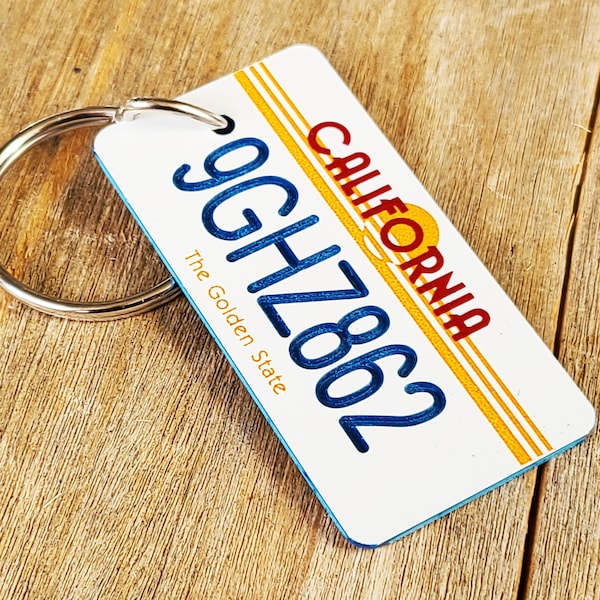 Personalized Engraved California Golden State License Plate Keychain - Key Ring - Tag - Any Name Made to Order