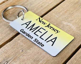 Personalized New Jersey License Plate Engraved Keychain - Garden State - Key Ring - Key Tag - Any Name Made to Order