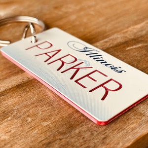 Personalized Engraved Illinois License Plate Keychain - Key Ring - Key Tag - Any Name Made to Order