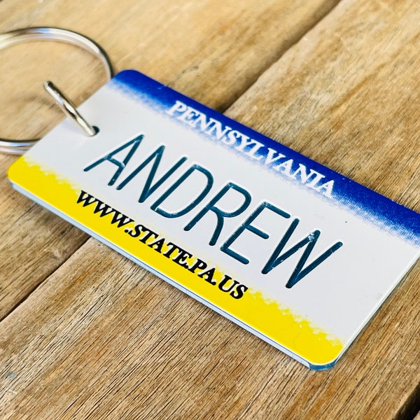 Personalized Pennsylvania License Plate Engraved Keychain - Key Ring - Key Tag - Any Name Made to Order