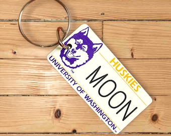 Personalized Engraved University of Washington Huskies Keychain - Key Ring - Any Name Made to Order