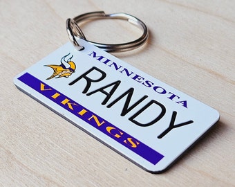 Personalized Engraved Minnesota Vikins Keychain - Key Ring - Any Name Made to Order