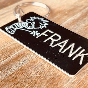 Personalized Engraved Calvin Peeing Keychain - Key Ring - Key Tag - Any Name Made to Order