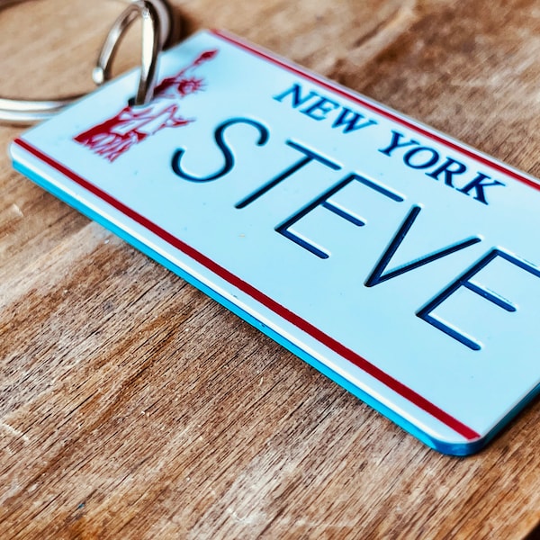 Personalized New York Engraved License Plate Keychain - Key Ring - Key Tag - Any Name Made to Order