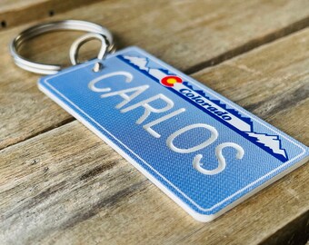 Personalized Engraved Colorado License Plate replica Keychain - Key Ring - Key Tag - Any Name Made to Order