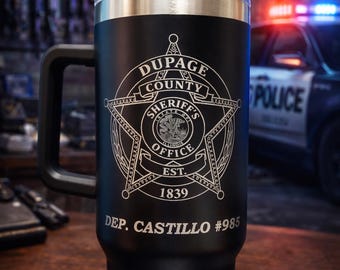Custom Police Officer Law Enforcement laser engraved tumbler - Trooper, Deputy, Sheriff 40 oz, Intrepid brand w/ lid straw