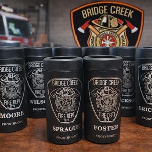 Custom Engraved Frost Buddy Universal 2.0 Can Cooler - Firefighter, Fireman, Fire Department, Badge, Patch, Fire Maltese
