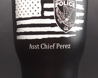 Custom Police Officer Law Enforcement laser engraved tumbler American Flag - Trooper, Deputy, SWAT, Sheriff 20 oz or 30 oz
