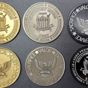Custom laser engraved brass / stainless steel challenge coin - Police, SWAT, Deputy Sheriff, Trooper, Officer, Law Enforcement Deep Engrave