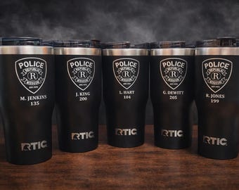 Custom Police Officer Law Enforcement laser engraved tumbler - Trooper, Deputy, Sheriff 20 oz or 30 oz, RTIC brand with lid