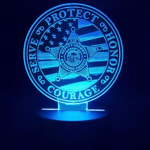 Police Badge Acrylic lighted plaque, US Flag, Police Gift lighted plaque / Night Light, Law Enforcement, Sheriff, Trooper, Remote Control
