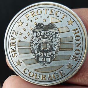 Custom laser engraved brass / stainless steel challenge coin - Police, Deputy Sheriff, Trooper, Officer, Law Enforcement, EOW, Retirement