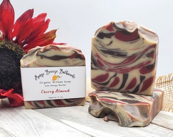 SALE!  Was 7.50 Cherry Almond Organic Artisan Soap/Handcrafted/Phthalate Free Fragrance/Mango Butter/Hemp Oil/Body Care/Vegan/Bar Soap