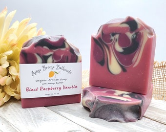 SALE!  Was 7.50 Black Raspberry Vanilla Organic Artisan Soap/Handcrafted/Phthalate Free Fragrance/Mango Butter/Hemp Oil/Vegan/Bar Soap