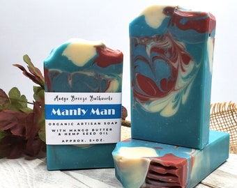 SALE!  Was 7.50 Manly Man Organic Artisan Soap/Masculine/Handcrafted/Phthalate Free/Mango Butter/Hemp Oil/Body Care/Vegan/Bar Soap