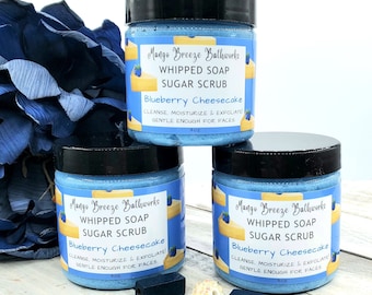 SALE! Was 6-12.00 Blueberry Cheesecake Whipped Soap Sugar Scrub/Emulsified/Foodie/Phthalate Free Fragrance/Exfoliating/Body Scrub/Vegan