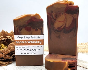 SALE!  Was 7.50 Scotch Whiskey Organic Artisan Soap/Masculine/Handcrafted/Phthalate Free/Mango Butter/Hemp Oil/Body Care/Vegan/Bar Soap