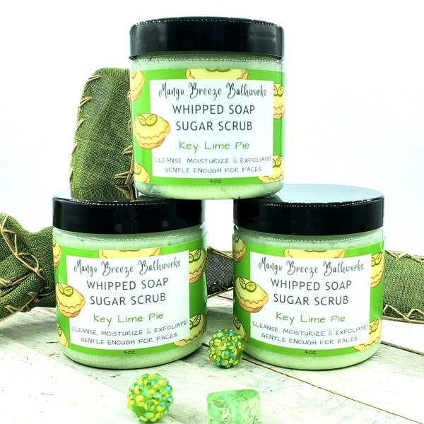 SALE! Was 6-12.00 Key Lime Pie Whipped Soap Sugar Scrub/Emulsified/Foodie/Phthalate Free Fragrance/Exfoliating/Body Scrub/Face Scrub/Vegan