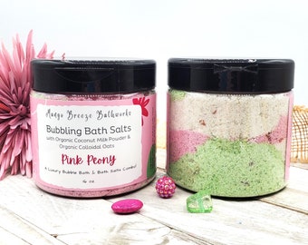 SALE! Was 15.00 Pink Peony Bubbling Bath Salts/Bubble Bath/Floral/Foaming Bath/Epsom Salts/Coconut Milk/Oats/Phthalate Free/Spa Products