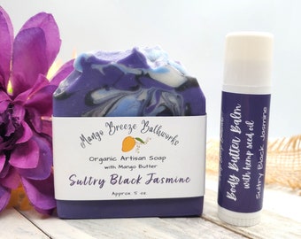 SALE! Was 11.50 Sultry Black Jasmine/Organic Artisan Soap & Body Butter Dial Up Tube/Phthalate Free/ Moisturizer/Gentle Soap/Hemp Oil