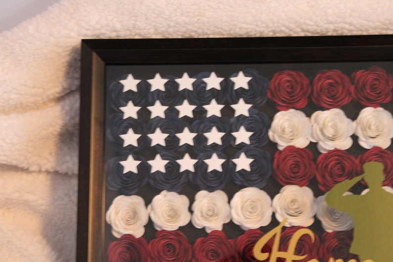 American Flag Shadowbox With Flowers Etsy