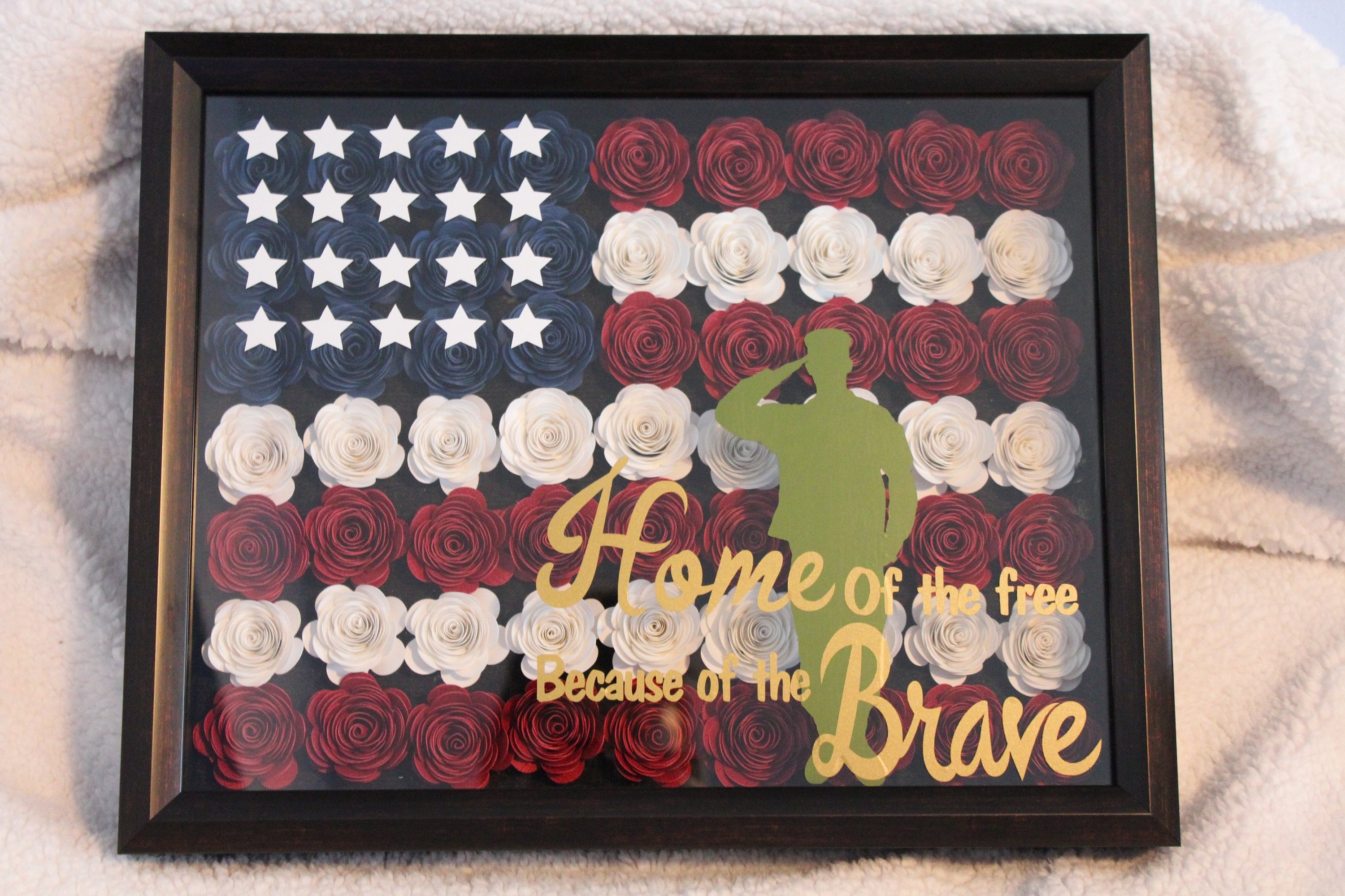 American Flag Shadowbox With Flowers Etsy