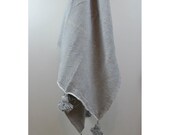 Moroccan Pom Pom blanket and throw, cotton blanket, Bohemian blanket, Berber blanket, Hand woven, Handmade blanket, Bedspread, Bed cover.