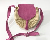 Moroccan Raffia Cross-Body Bag, Raffia Handbag, Leathe -suede- Bag, Boho Bag, Summer Bag, Small Bag, Ethnic Bag