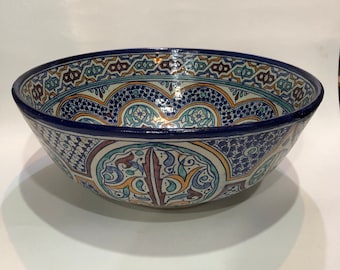 Huge Moroccan plate/Bowl from Fez 45cm handmade and hand painted Moroccan salad bowl Fez bowl Moorish Ceramic Glazed bowls
