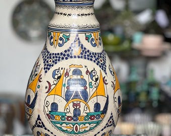 Vintage Moroccan Vase With Lid, Handmade Pottery, Metal Accents - Etsy