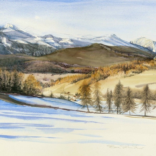 Art print on paper of original watercolor, Dolomites, Italy, Title: Beauty and Majesty