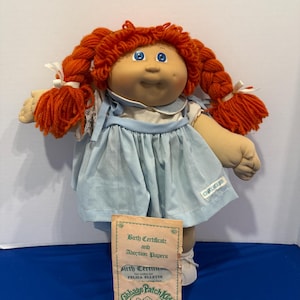 1985 Coleco Cabbage Patch Kinder Puppe, rote Haare, blaue Augen 'Feliza Ellette' mit Geburtsurkunde
