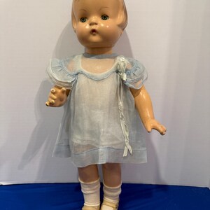 Vintage 1930s Effanbee Patsy Ann 19” Composition Doll, Blue Dress, Sleep Eyes, Original Shoes