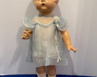 Vintage 1930s Effanbee Patsy Ann 19” Composition Doll, Blue Dress, Sleep Eyes, Original Shoes