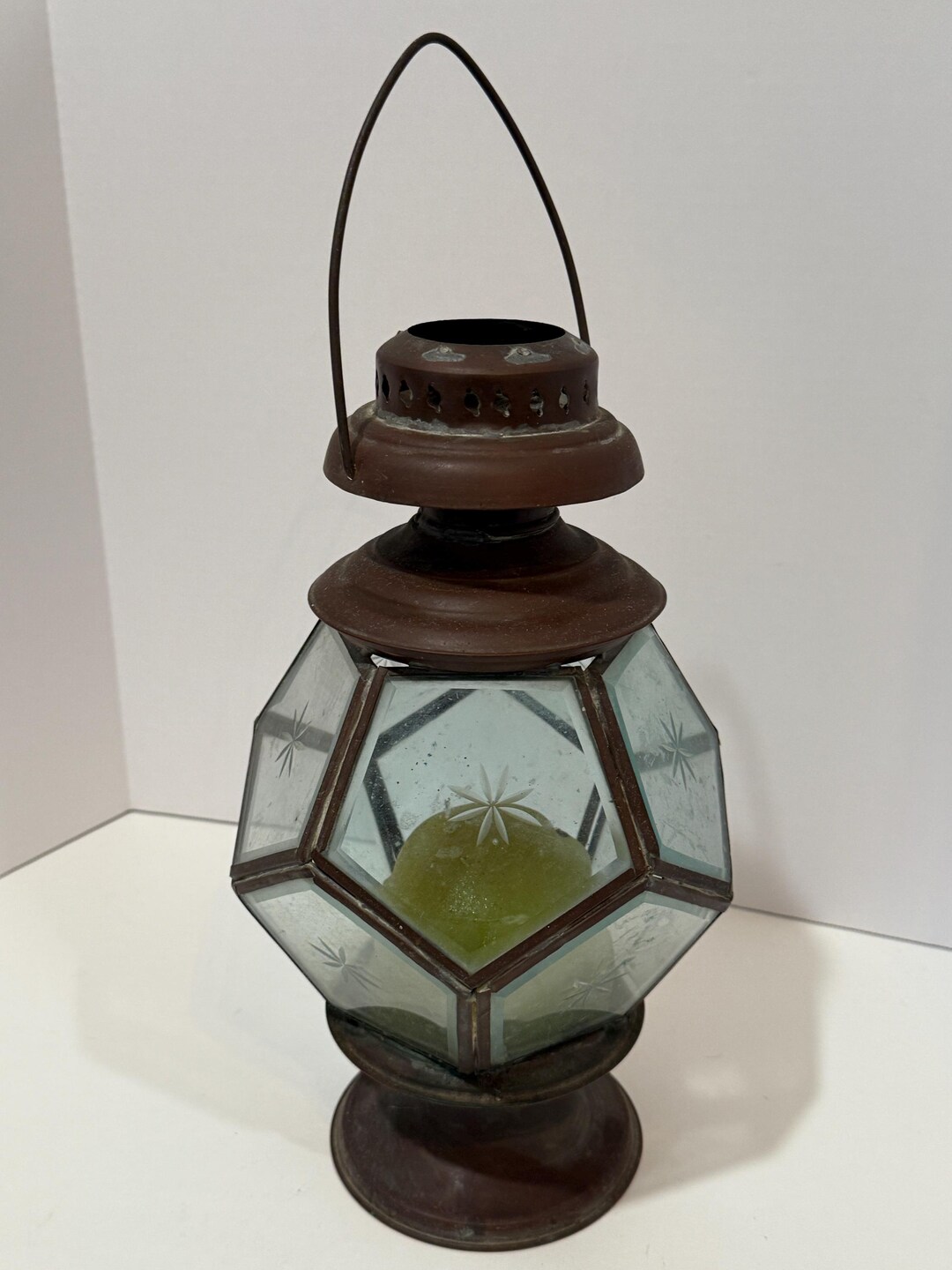 Vintage Metal and Glass Lantern Used as a Decorative Candle Holder ...