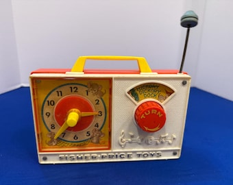 Vintage Fischer-Price Hickory Dickory Dock Spieluhr Spielzeug Uhr 1971