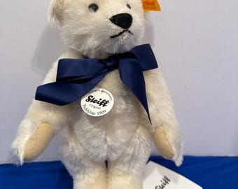Steiff Original Teddybär 1909 White Teddy Bear 000591, 10” Jointed, Button Ear, Tags, Germany