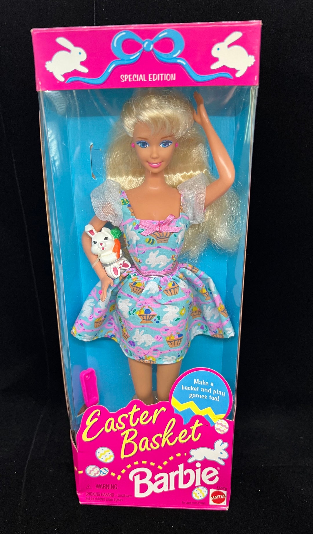 Easter Basket Barbie Doll 1995 by Mattel Holding Bunny Gift #15578
