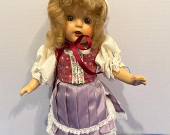 Vintage 1930s/1940s Composition 13” Blonde Doll, Sleep Eyes, Folk Dress