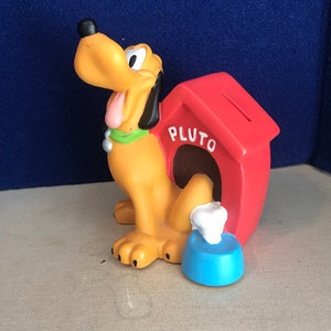Vintage Disney Pluto with Dog House Plastic Coin Bank