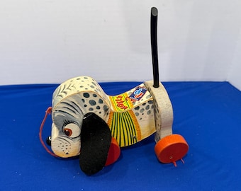 Vintage 1960s 60s Fisher Price 1960 Dog Puppy #625 Wooden Pull Toy