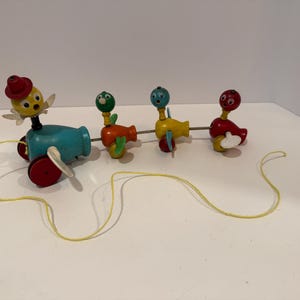 Vintage Fisher-Price Gabby Goofies träleksak: Duck Family Collectible
