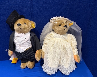 Steiff Bride and Groom Teddy Bear Set Made in West Germany 1980's
