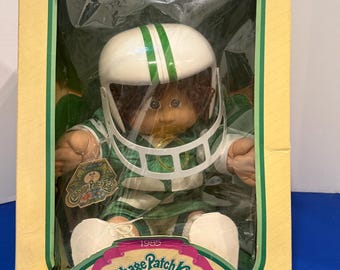 Vintage 1985 Cabbage Patch Kids Morgan Winston Football Player, Coleco Doll, Box, Helmet, Papers